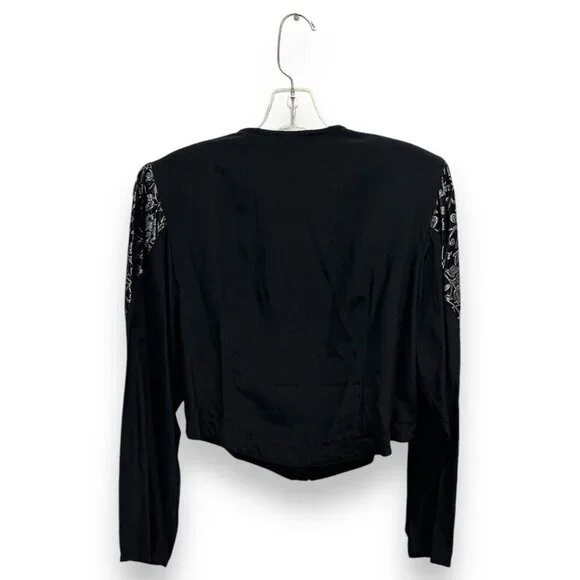 Vintage Roughrider Circle Black Long Sleeve Padded Hook Top Large Western Wear - Picture 3 of 5